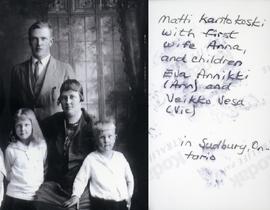 Matti Kantokoski with first wife Anna, and children Eva Annikki (Ann) and Veikko Vesa (Vic) in Sudbury, Ontario